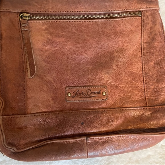 Lucky Brand Dixie Crossbody Bag Brown Distressed Leather Studded Handbag Purse - Picture 8 of 10